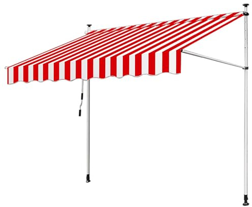 Ausziehbarer Sonnenschirm für die Terrasse, mit manueller Kurbel, Polyestergewebe und stabilem Aluminiumrahmen, für den Außenbereich, Rot, 150 cm