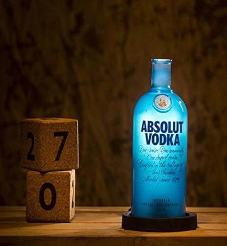 GoGiftid Upcycled Lamp Created Using Absolut Vodka Bottle – Colourful Table Light for Home Bar Man Cave & Bedroom | Gift | Handmade Lamp (Blue)