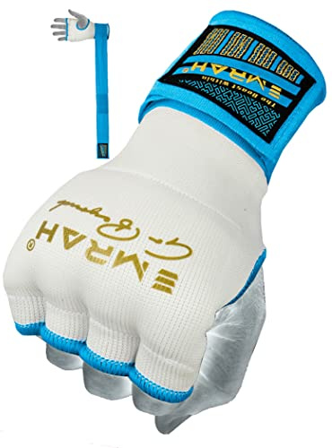 EMRAH PRO Boxing Armbänder Hand wickelt Boxing Elastic Innenhandschuhe MMA Handschuhe Daumenschlaufe (Weiß Blau, M)