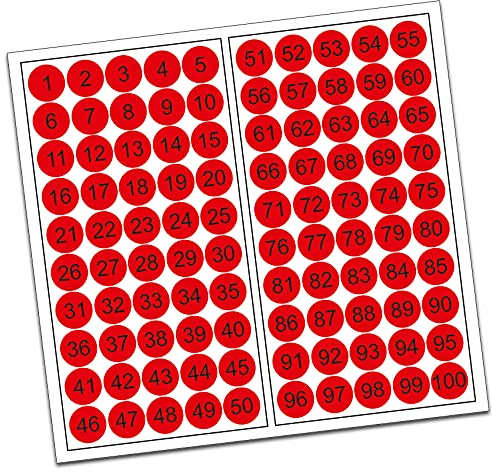 100 PVC Kreise nummeriert 1-100 15mm Klebepunkte von Finest-Folia Aufkleber Folie (R013 Rot)
