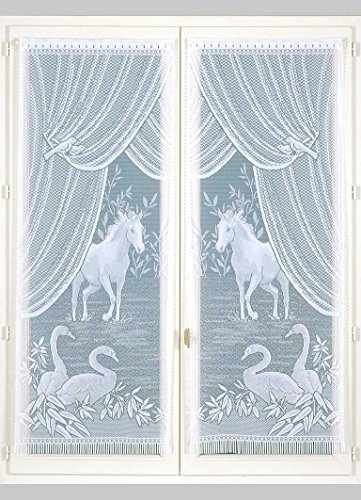 Homemaison Equestre Paire de vitrages Esprit, Polyester, Blanc, 120x60 cm