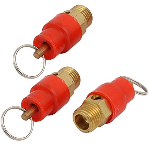 Sourcingmap Safety Valve Air Compressor Pressure Relief Valve, 1/4 BSP Male, Red Hat, 3Pack