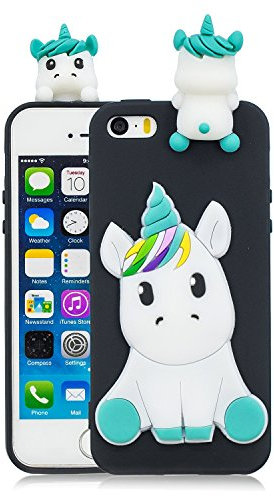 HopMore iPhone 5S / 5 Case - Cute 3D Design Silicone Soft Gel Shockproof Protective Cover - Ultra Thin Rubber Bumper - Funny Unicorn Shell for Girls - Black