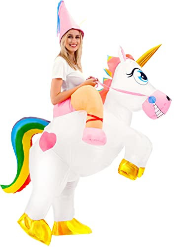 Spooktacular Creations Aufblasbares Einhorn Kostüm, Reiten ein Einhorn Air Blow-up Kostüm für Halloween Party Cosplay Fasching Karneval - Erwachsenengröße