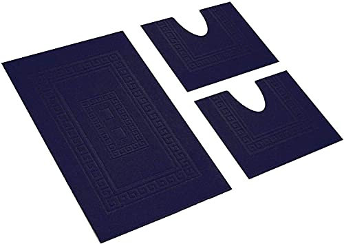 HomeLife - Set Tappeti Bagno 3 Pezzi Made in Italy, con: 1 Tappeto Bagno Assorbente (60X90) e 2 Tappetini Bagno (45X60). Tappeti Cotone Lavabili Lavatrice senza Antiscivolo, Tappeto Bagno Blu