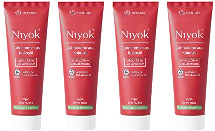 NIYOK Zahncreme Kokosöl + Blutorange & Basilikum (4 X 75 Ml), Natürlichen Wirkstoffkombination Aus Kokosöl Und Erfrischenden Extrakten | Bio Zahnpasta, Vegan, Fluoridfrei, Naturkosmetik