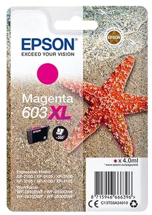 Epson Original 603XL Tinte Seestern, Singlepack Magenta XL, WF-2820DWF WF-2830DWF WF-2840DWF WF-2850DWF XP-2100 XP-2150 XP-3100 XP-3150 XP-4100 XP-4150, ReadyPrint Flex-Tintentarife