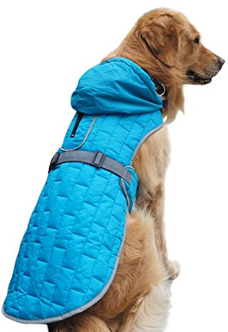 TFENG Wasserdichter Hundemantel Reflektierendes Fleecefutter Hunde Winterjacke (Blau, L)