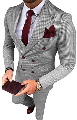 YZHEN Homme Costume à Carreaux Veste et Pantalon croisé