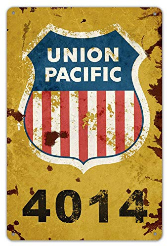Anjoes Union Pacific Railway Logo Zug Eisenbahn Rustikal Retro Wanddekoration Metall Blechschild 20,3 x 30,5 cm