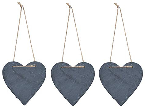 3er Set Schiefertafel Herz 12x11cm Schieferplatte Memotafel Türschild Dekohänger Schild Wanddeko