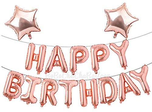 Rose Gold Happy Birthday Balloon Banners, Alphabet Balloons Banner for Women Girls Birthday Party Decoration Teen Girls