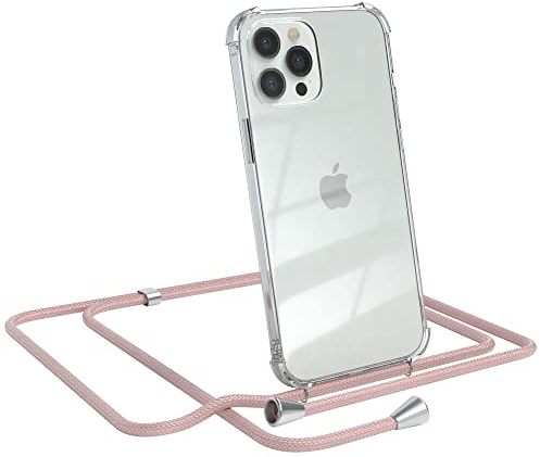 EAZY CASE Handykette kompatibel mit iPhone 12 Pro Max Handyhülle mit Umhängeband, Handykordel mit Schutzhülle, Silikonhülle, Hülle mit Band, Stylische Kette für Smartphones, Rosé-Gold