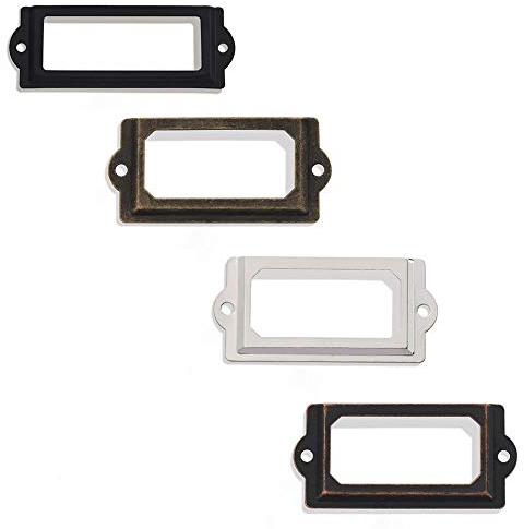 Etikettenhalter aus Metall, für Aktenschränke, Schubladen, Etiketten, Regale, Kartenhalter, Schublade, antikes Etikett, Bürokarten-Etiketten, Etikettenhalter, 8 Stück, schwarz