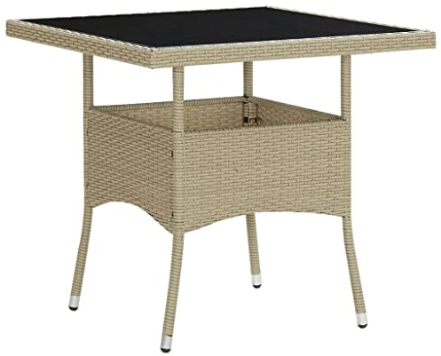 vidaXL Garten Esstisch Gartentisch Terrassentisch Gartenmöbel Balkontisch Tisch Terrasse Outdoor Beige Poly Rattan Glas 80x80x75cm