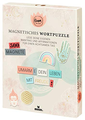 Moses Omm for you Magnetisches Wortpuzzle | Für eigene Mantras und Affirmationen | Magnete für eigene Kühlschrank-Poesie | Magnet-Bögen mit Wörtern, Endungen und Symbolen, Klein