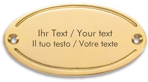Türschild aus Messing mit personalisierter Gravur - 99 x 50 mm, oval - Türschild, Klingelschild, Namensschild mit eigenen Texten und Symbolen