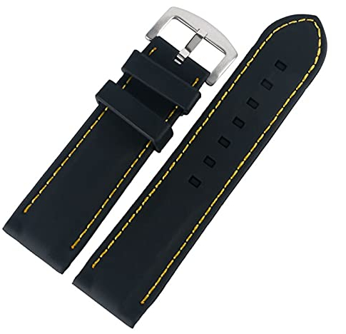 ZXF Uhrenarmband, Wasserdicht Gelb Line Stitching Schwarz Silikon Gummi 20mm/22mm/24mm/26mm Armband tauchen Uhr Strap Band Ersatz Silikon Gummi Uhrenarmband (Size : 20mm)
