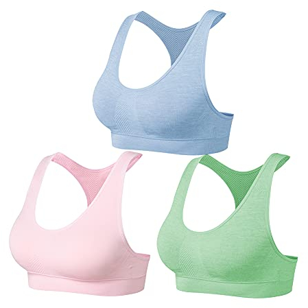 SEGRILA Reggiseni Sportivi da Donna Multipack Reggiseni Imbottiti Racerback Yoga Reggiseni, Blu, Rosa e Verde., S