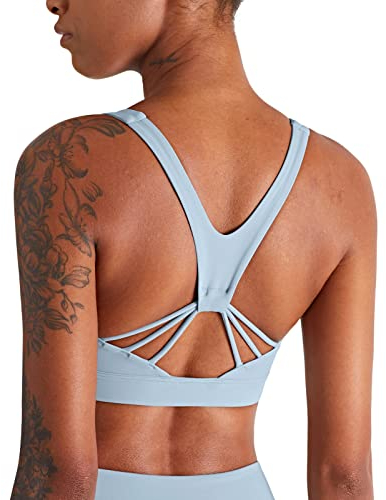 icyzone Damen Sport BH Starker Halt Gepolstert Training Bustier Top Fitness Yoga Bra (L, Airy Blue)