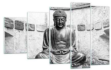 ARTTOR Mehrteilige Bilder auf Glas Japanisch Buddha Statue Glasbild 100x60cm Wandbilder Dekoration Wohnzimmer Schlafzimmer Küche Set 5 teilige Groß Wanddeko Wand Kunstdruck Art Modern GEG100x60-4329