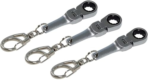GT//Rotors 10mm Ratchet Wrench Flex Head Keychain Key Ring, Silver, 10mm