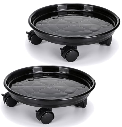 Skelang 2 Pcs Support de Pot de Fleurs à Roues, 33cm Support Roulant Plantes, Support pour Plante, capacité de Charge 56kg (Noir)