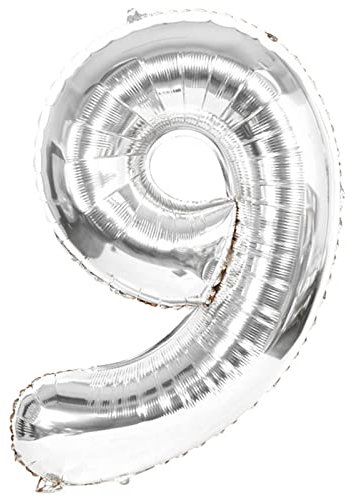D2D | Party Balloon Zahl 9 XXL in Silber - Größe 100 cm - Folienballon - Zahlenballon - Geburtstagsdeko - Helium Ballon