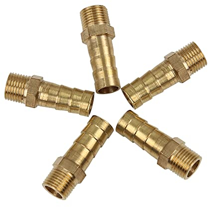 A ABSOPRO Ottone Tubo Barb Raccordo 8mm ID x 1/8 NPT Maschio Connettore (Set di 5)