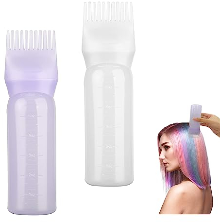 FINEASY 2 Botes Aplicadores de Tinte, Botella de Tintura, Tinte para el Cabello, Beine Aplicador Herramienta Raíz Cepillo Champú 170 Ml (Blanco+Púrpura)