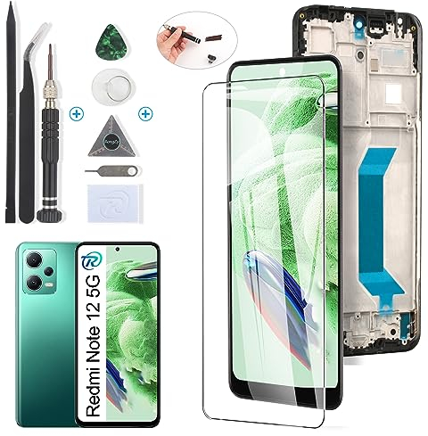RongZy Pantalla para Xiaomi Redmi Note 12 5G/Poco X5 5G Táctil LCD de Repuesto Ensamblaje Digitalizador Reemplazo para Redmi Note 12 5G 22111317Gcon Herramientas de Reparación(Negro con Marco)