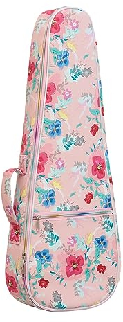 Surwin Ukulelentasche 21 '' 23 '' 26'' Ukulele Case Bag für Sopran Konzert Tenor, Tragbare Ukulelen Tasche Rucksack Aufbewahrung Soft Case Verstellbarem Schultergurt (21 Zoll,Pinke Blume)
