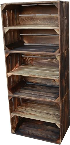 Teramico Holzkisten Obstkisten Weinkisten geflammt dunkel 50 x 40 x 30cm in tollen Set-Angeboten als Regal oder zur Aufbewahrung (3 x Boden Lang)