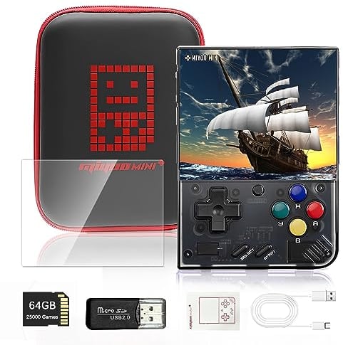 Consola De Juegos Portátil para Miyoo Mini Plus, 64GB 20000+ Juegos Consola Retro Portatil, HDMI TV Salida 3.5 Inch IPS Screen Consola Portatil con Bolsa Portátil, Linux Sistema Game Console