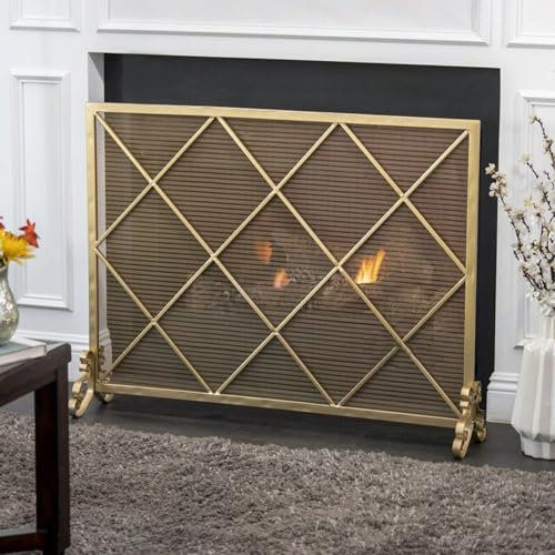 ARCVOX 39 L x 30,3 H Ofenfeuerschutz mit Goldfinish, Herdschirm-Feuermaschenschild, Kaminschirme für die Holzverbrennung, handgefertigter Funkenschutz aus Schmiedeeise