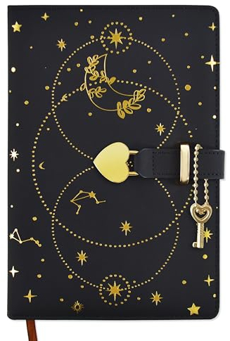 Mlife Cahier A5 Journal avec cadenas en forme de coeur et clé, 192 pages, papier épais 100 g/m², carnet secret, agenda personnel pour garçons et filles (noir)