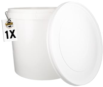 FixedByU Eimer mit Deckel 10L rund aus Kunststoff luftdicht fest leer mit Griff und Deckel Lebensmittel- Chemie- Waschpulver Kleber weiß