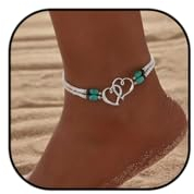 Jovono Boho-Fußkettchen in Herzform, mehrlagiges Türkis, Armband, Perlen, verstellbares Fußkettchen-Set für Damen und Mädchen (C)