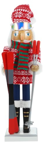 Cabilock Weihnachts-Nussknacker-Figuren 38 cm Hölzerner Nussknacker Mit Hässlichem Pullover Und Skistöcken Fahrender Weihnachtsmann Auf Skiern Nussknacker Kaminsims Tischdekoration