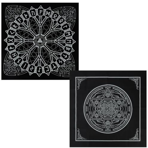 CREATCABIN 2 Stück Wikinger Runen Tarot Tuch Hexagramm Altar Tuch Tarot Deck Spiritueller Wandteppich Heiliges Astrologie Tuch Kartenschutz Für Wahrsagerei Hexerei Heidnisches Geschenk 49.5x49.5cm