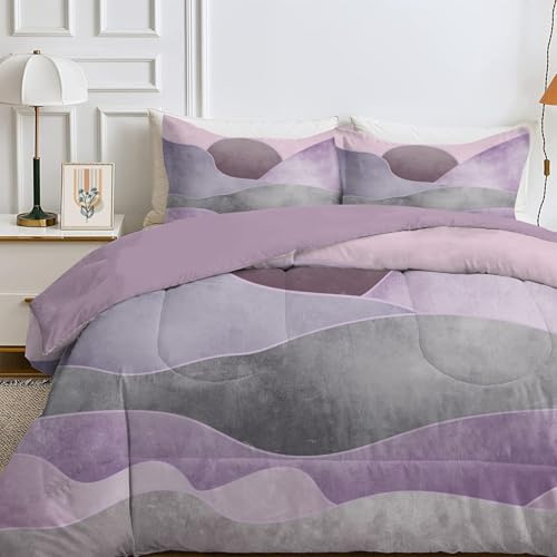 Qiwagu Couette 220x240 4 Saisons Gris Violet - Imprimée Bohême pour Lit 2 Personnes, Réversible Sans Housse, Lavable en Machine, Légère 200GSM Avec 2 Taies d'Oreiller