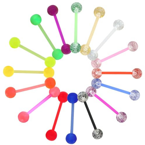 gaubss Lot de 16 piercings de langue phosphorescents en acrylique pour langue, téton, 16 mm et 1,6 mm, Acrylique