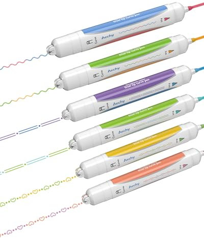AECHY 6 Stück Zweifarbige Textmarker,Doppelspitze mit 3 Muster-Roller (1 Strich 2 Farben) und 6 lebendige Farben, auslaufsichere & säurefreie Tinte für Notizen, Journaling, Schule, Büro