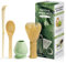 Kit da Cerimonia giapponese Matcha 4 Pezzi, Frusta Matcha Gialla in Resinoso, Cucchiaio in Bambù, Paletta in Bambù, Porta Frullino, Matcha Set per la bevanda - Blu Celadon