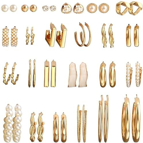 Musedimall 24 Paar Goldene Ohrringe Set, Perleohrstecker, Acrylohrringe, Legierungsohrringe für Damen Freundin Ehefrau Gute Freunde Geburtstags Weihnachts Valentinstags Geschenk