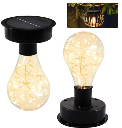 Silkwish 2 Stück Garten Solarleuchten Ersatzteile, Solarlampen Ersatzteile Top mit LED-Glühbirne, 8cm Ersatz Solarpanel Hängende Solarleuchten für Solarlampen Solarlaterne Draußen Gartenleuchten Deko