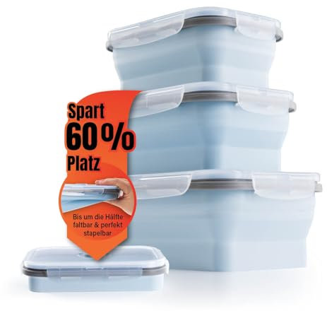 GOURMETmaxx Frischhaltedosen mit Deckel Klick-it 4-Dosen-Set | Zusammenfaltbare Aufbewahrungsboxen für Meal Prep | Luftdichte & auslaufsichere Vorratsdosen mit Deckel | BPA-frei & mikrowellengeeignet