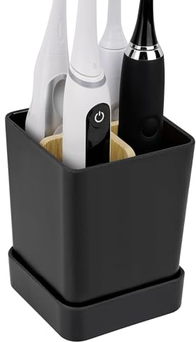 Linkidea Portaspazzolino elettrico per bagno, organizer per spazzole elettriche in plastica, 4 slot da appoggio, compatibile con Oral-B serie iO, Philips Sonicare ProtectiveClean (nero)