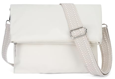 VIMUTI Kleine Umhängetasche Damen, Handtasche Damen Schwarz Nylon Crossbody Bag Damen Reisetasche Mit Erweitertem Verstellbarem Schultergurt (White)