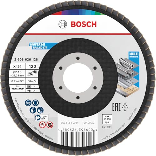 Bosch 15x X451 Flap Disc, G80, G120 | for Steel, Aluminium, Grit 120, Professional Accessory Small Angle Grinder